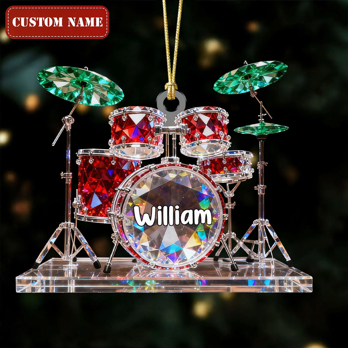 Drum Set Custom Name Stained Glass Effect Acrylic Christmas Ornament, Presents For Drummers