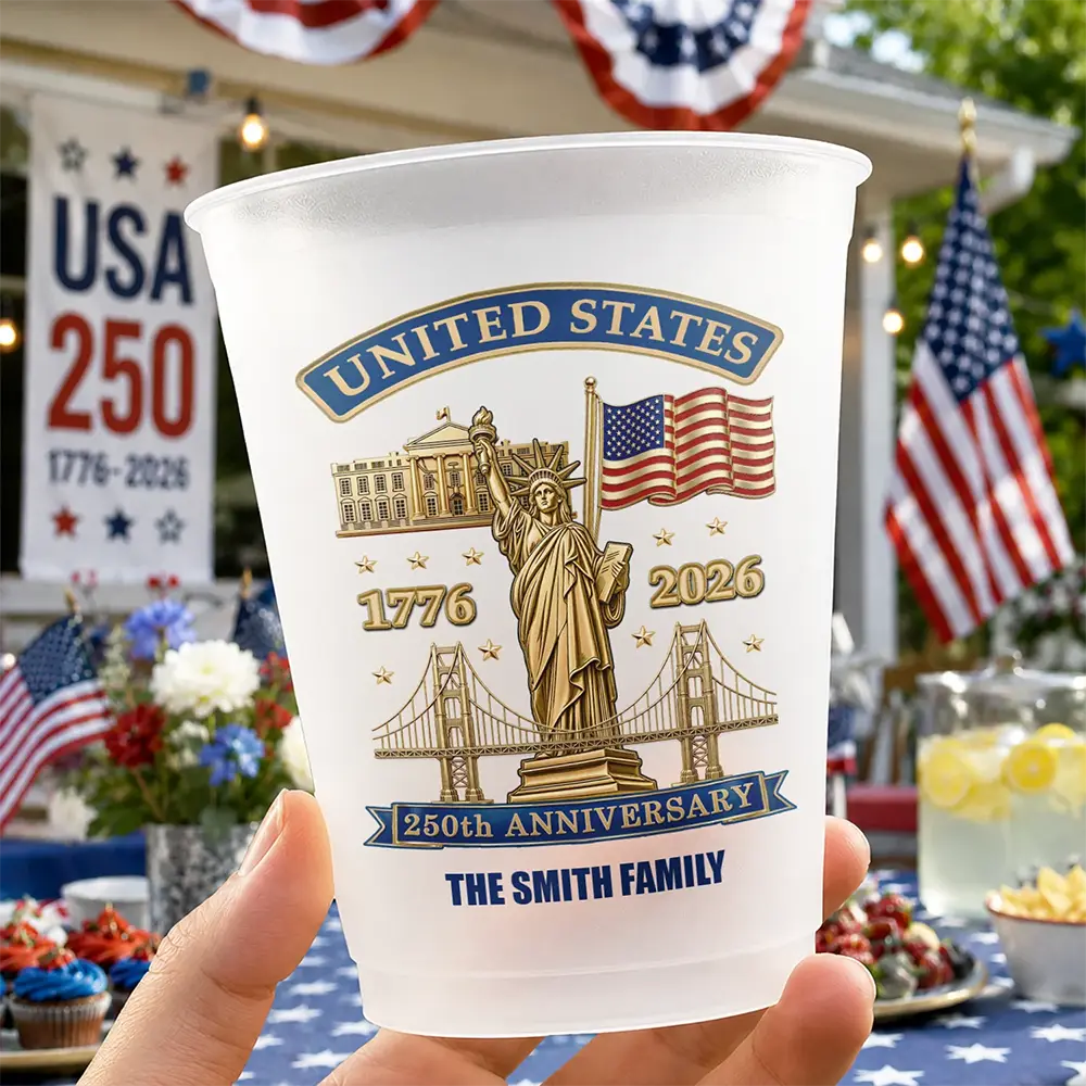 Custom Family Name 250th Anniversary USA - Personalized Frosted Cups