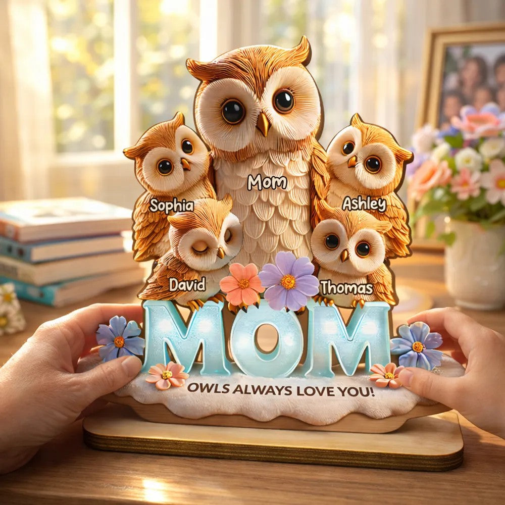 Always Love You - Mom Owls Personalized 2-Layered Wooden Plaque - Gift For Mom