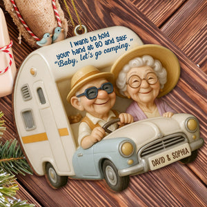 Hold Your Hand At 80, Baby Let’s Go Camping, Custom Wood Ornament, Gift For Elderly Couples