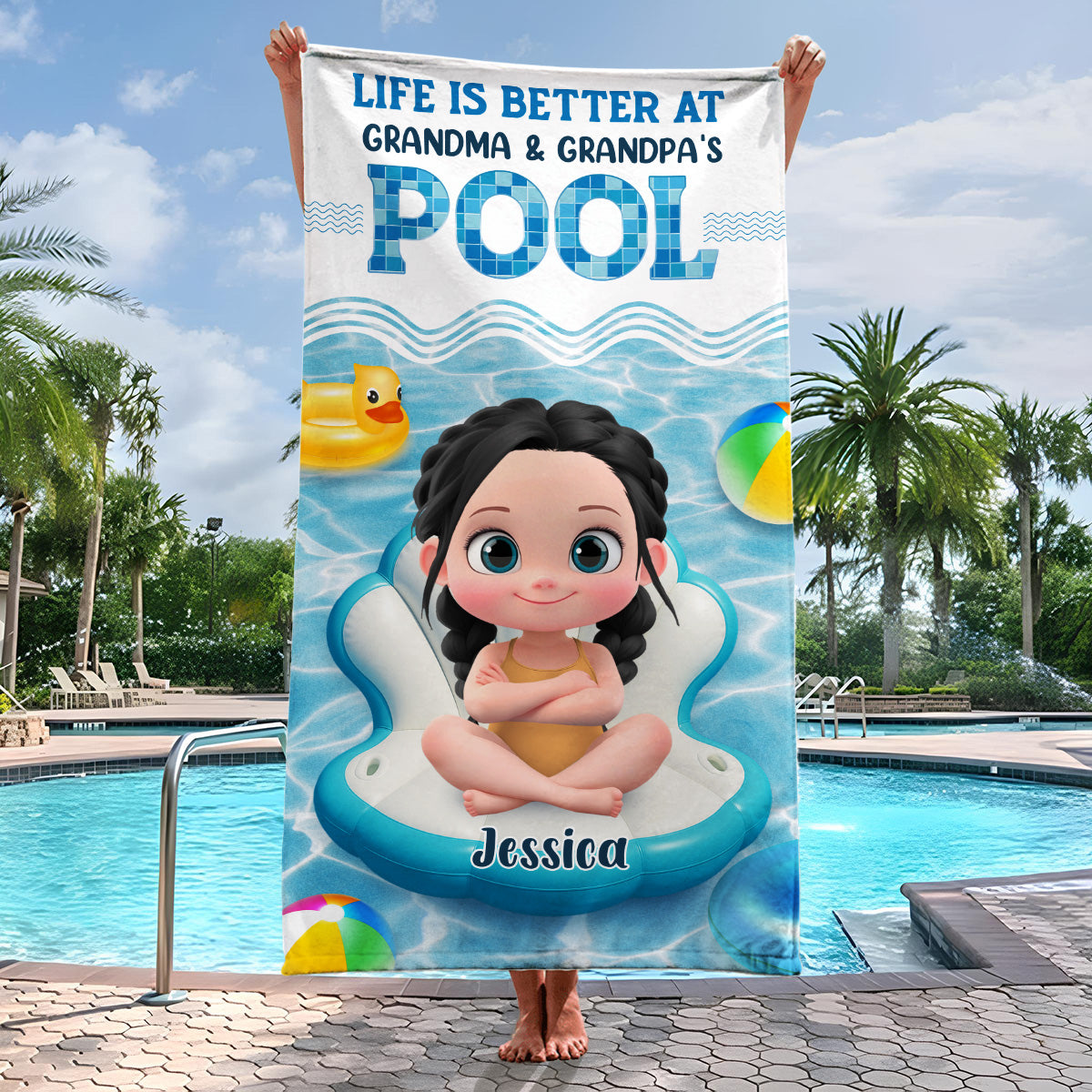 Better At Grandma Pool - Personalized Beach Towel
