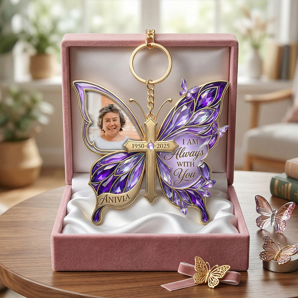 Loving Memory Butterfly Custom Photo Personalized Keychian For Loved Ones