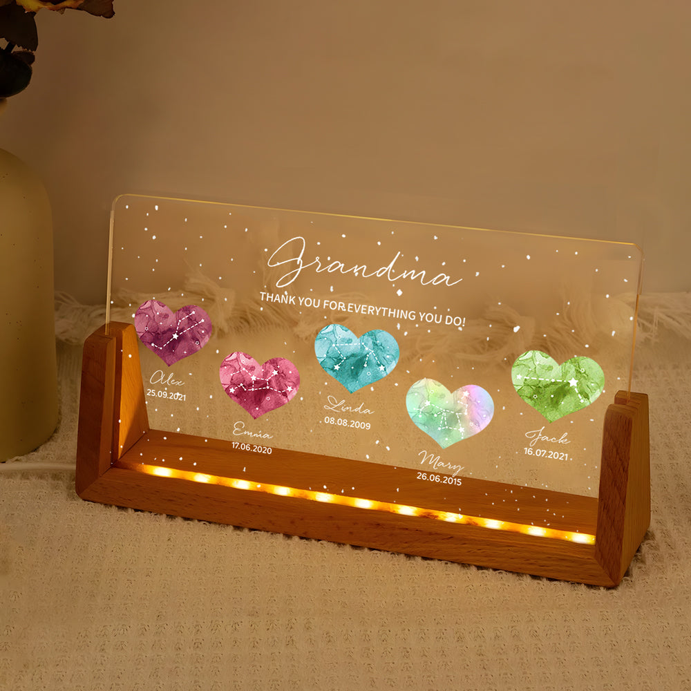 Grandma - A Heartfelt Thank You Personalized LED Light Frame With Custom Heart Designs