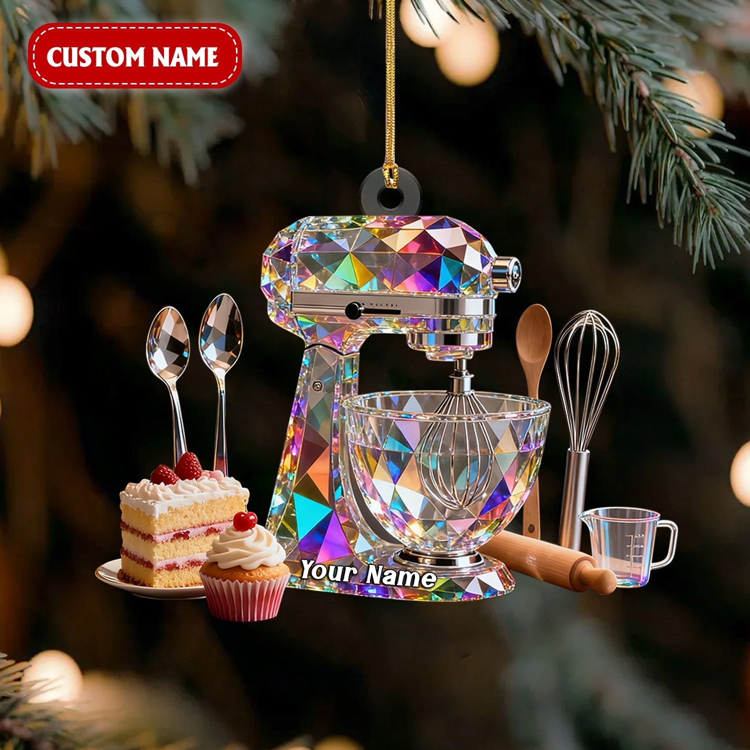 Dough Mixer Machine Custom Name Stained Glass Effect Acrylic Christmas Ornament, Gifts For Baking Lovers