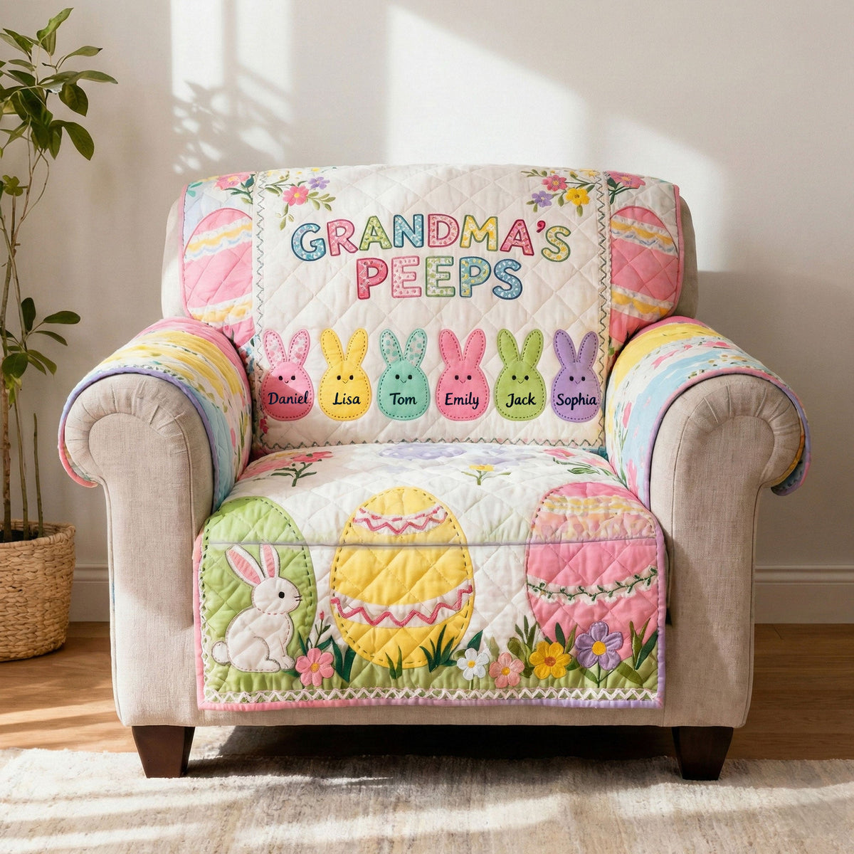 Grandma's Bunny Quilted Sofa Cover - Personalized Gifts For Grandma