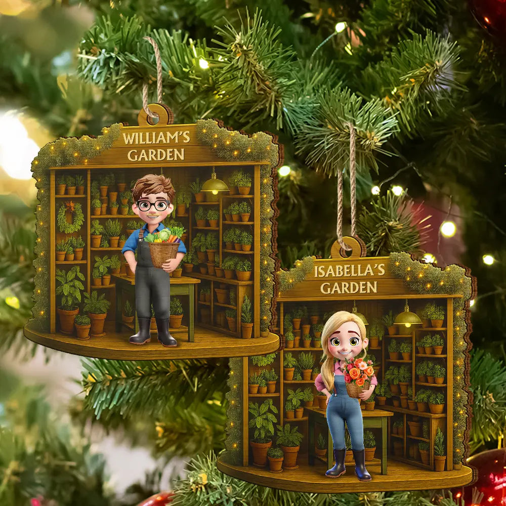 Gardening Woman Man - Personalized Custom Shaped Wooden Ornament