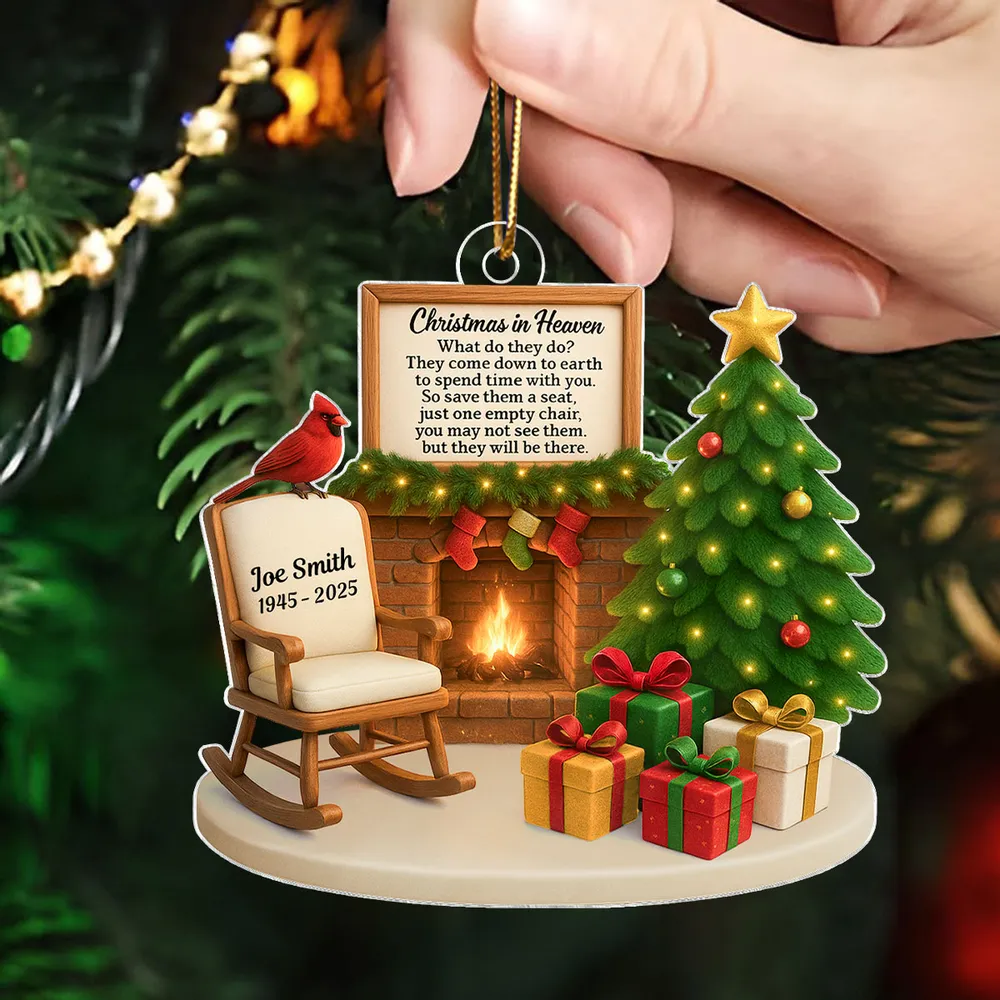Christmas In Heaven Cardinal On Chair Personalized Acrylic Ornament Memorial Sympathy Gift