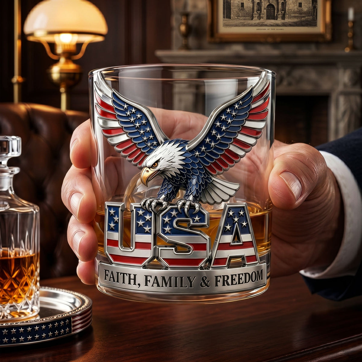 USA Strong Eagle Whiskey Glass - Personalized Gifts For Patriots