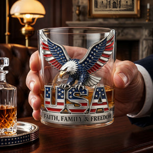 USA Strong Eagle Whiskey Glass - Personalized Gifts For Patriots
