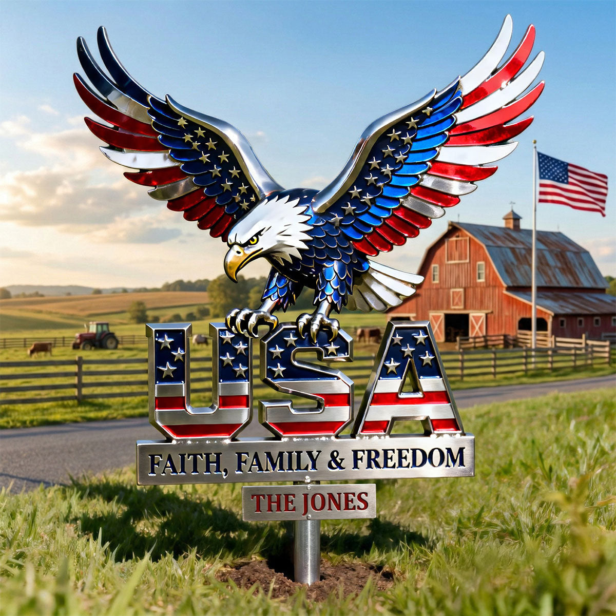 American Strong Eagle Metal Sign - Personalized Gifts For Patriots
