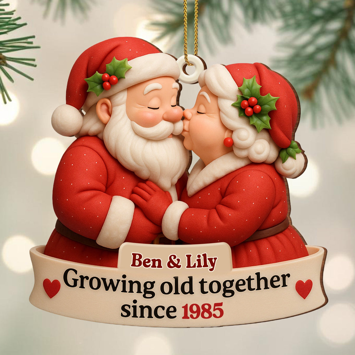 Growing Old Together With Santa and Mrs. Claus,Custom Wood Ornament,Gift For Couples and Family