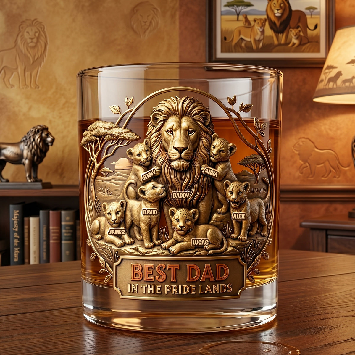Best Dad In The Pride Lands Whiskey Glass - Personalized Father's Day