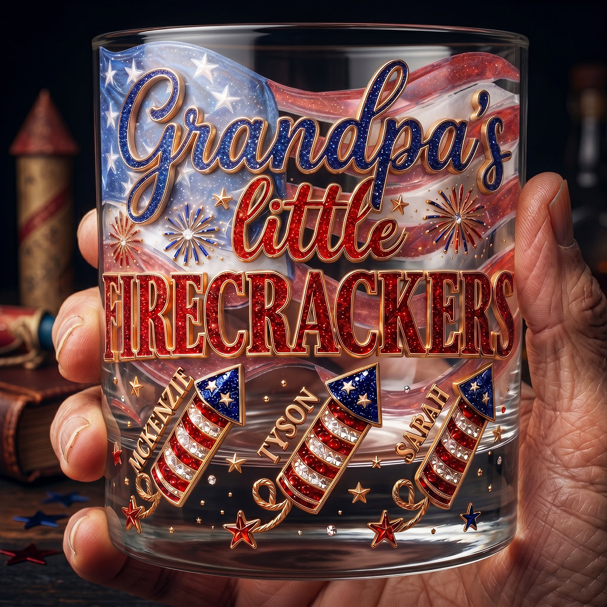 Firecrackers Drinking Whiskey Glass - Personalized Gifts For Grandpas