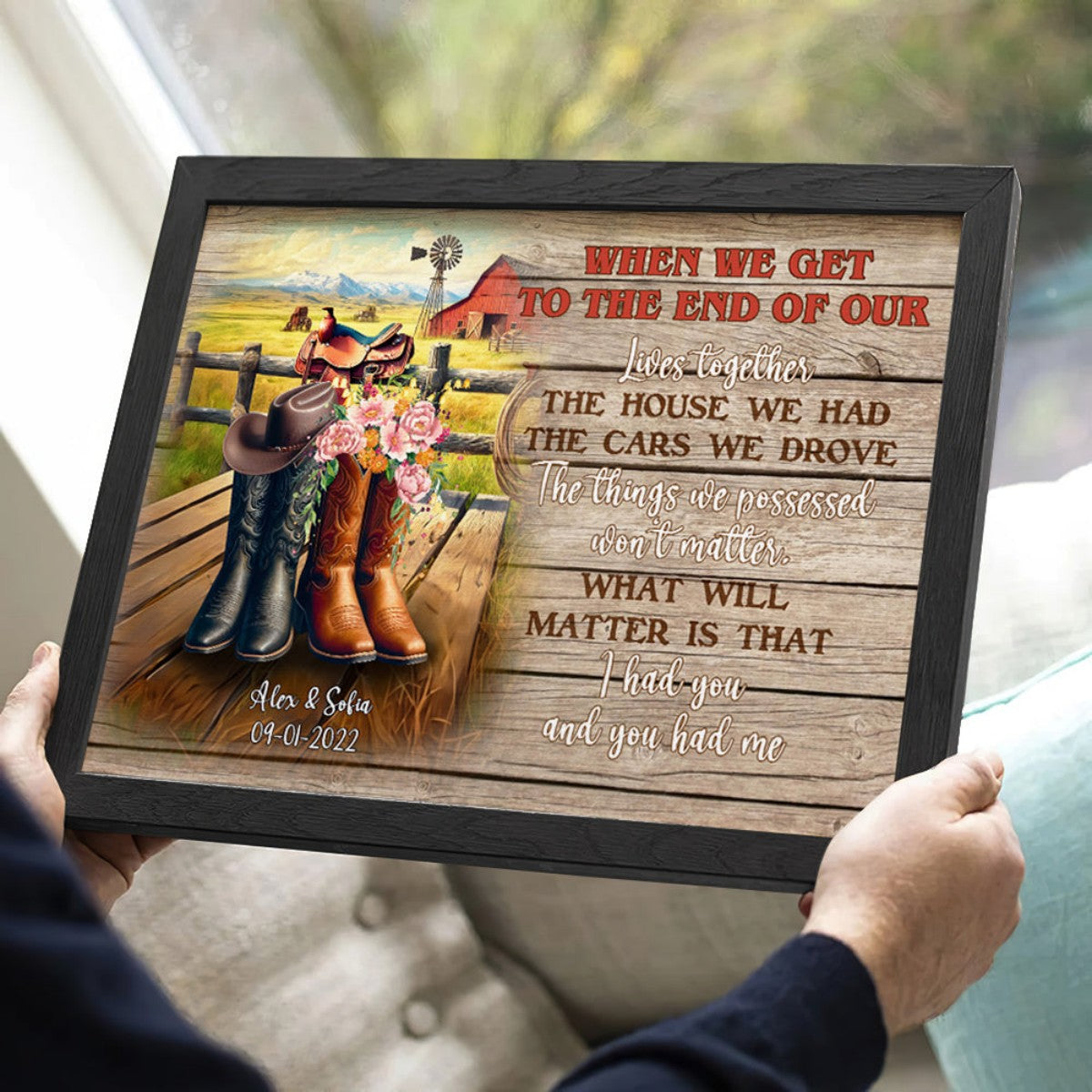 Personalized Cowboy Couple Boots on Western Farm Canvas/Poster