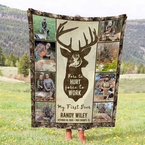 Hunting Deer Photo Collage Blanket, First Deer Gift, Hunting Blanket Gifts For Dad, Anniversary Gifts For Him