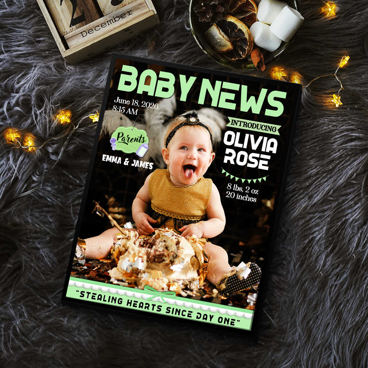 Personalized Baby News Magazine Cover Canvas, Birth Announcement Photo Gift, Personalized Newborn Wall Art