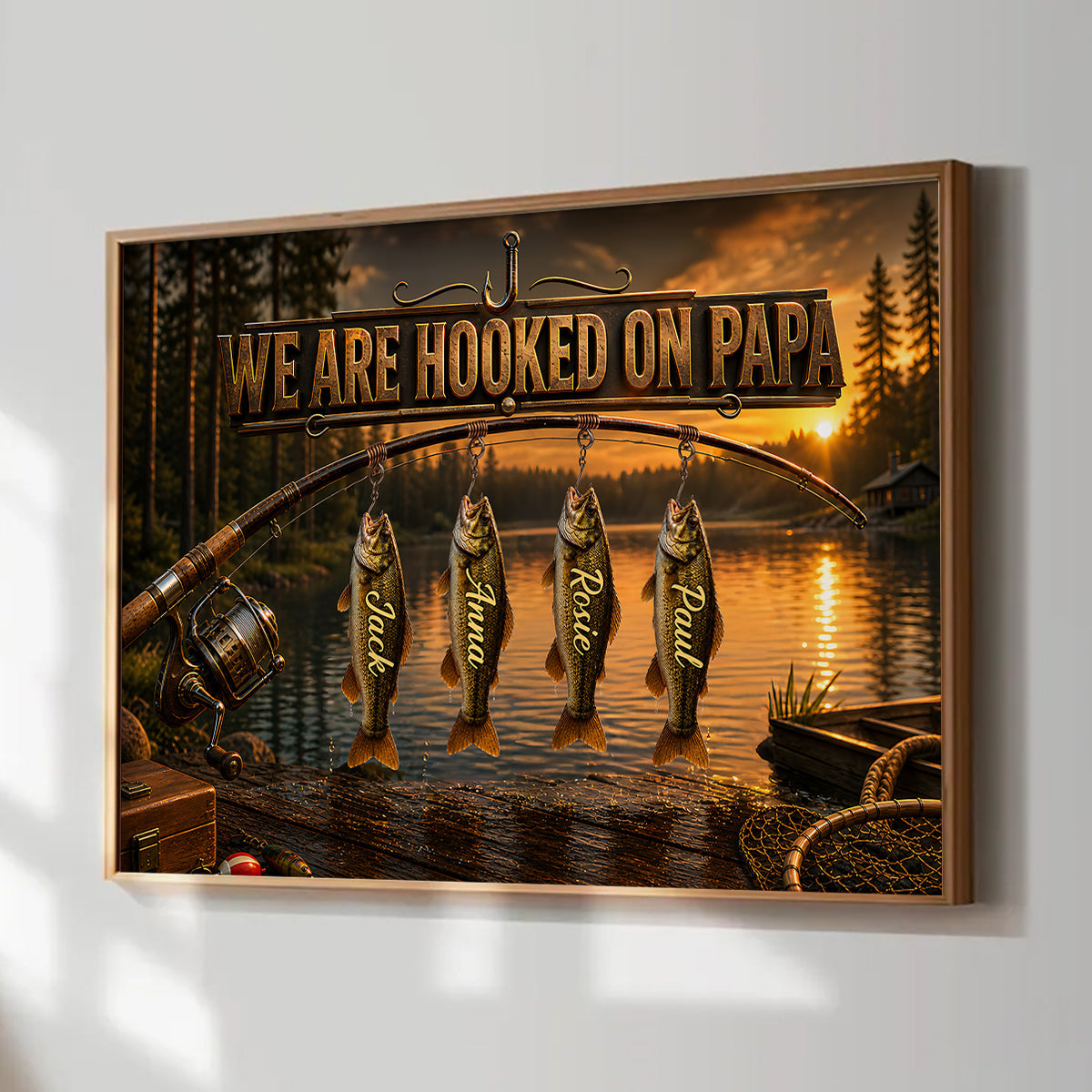 We Are Hooked On Papa Fishing - Personalized Canvas Poster