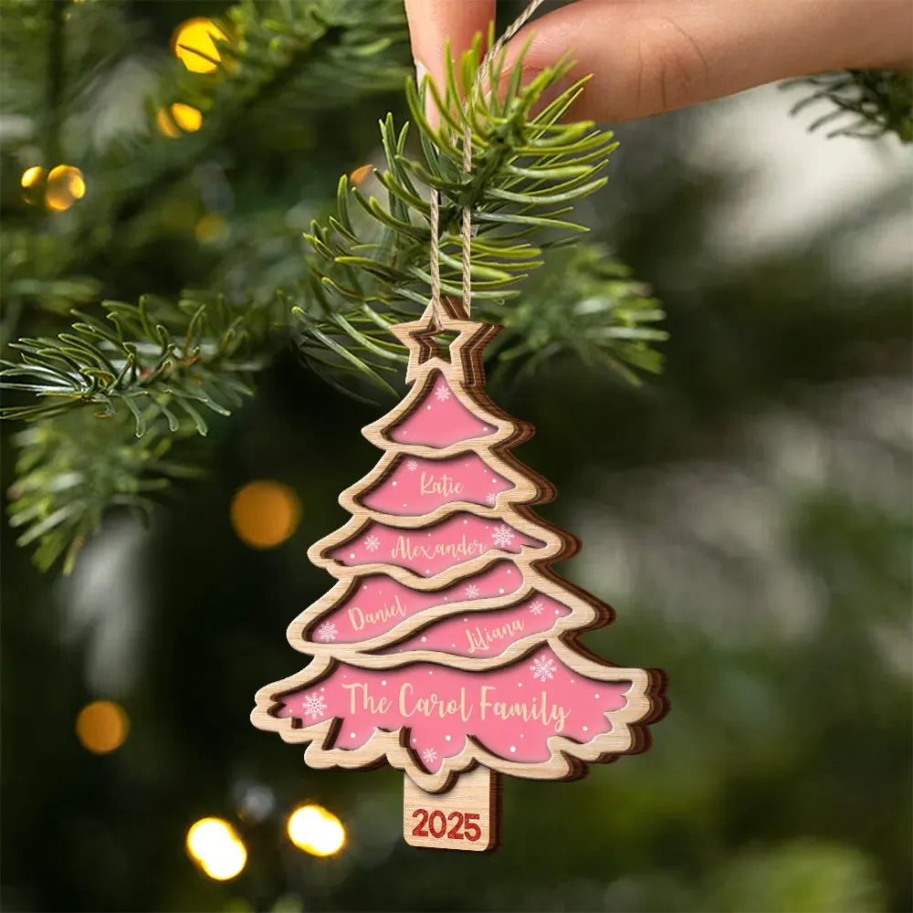 Christmas Tree Family Bestie Custom Names- Personalized 2-Layered Wooden Ornament