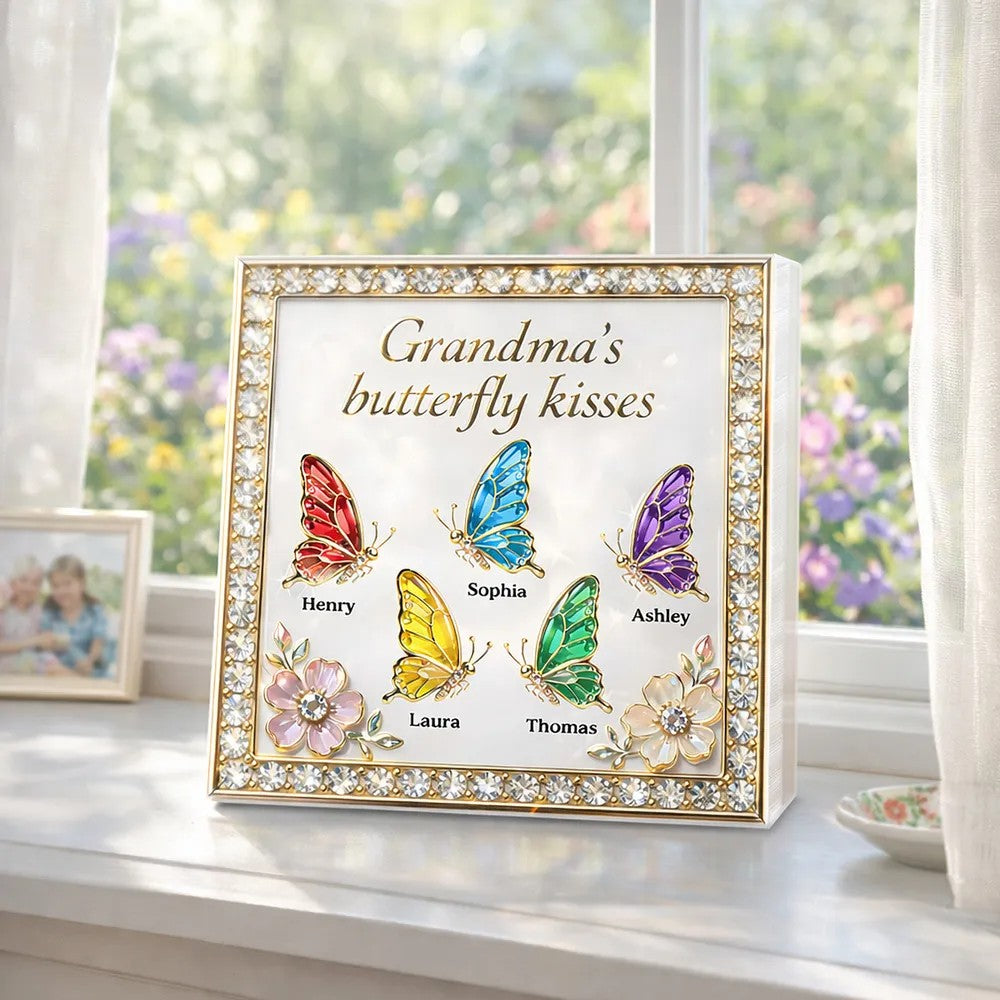Grandma's Butterfly Kisses - Personalized Acrylic Block Plaque, Mother's Day Gift