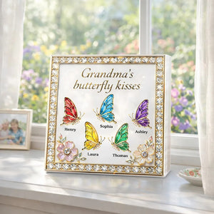 Grandma's Butterfly Kisses - Personalized Acrylic Block Plaque, Mother's Day Gift