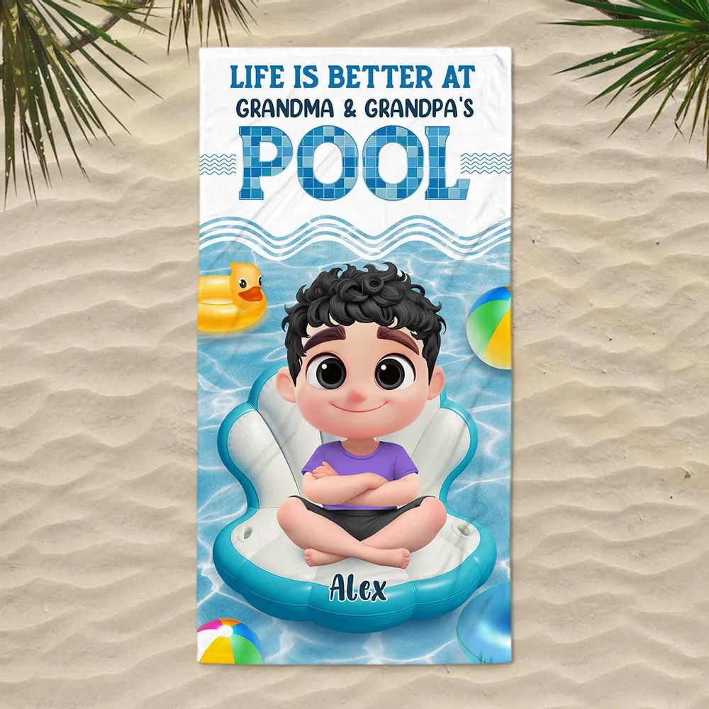 Better At Grandma Pool - Personalized Beach Towel