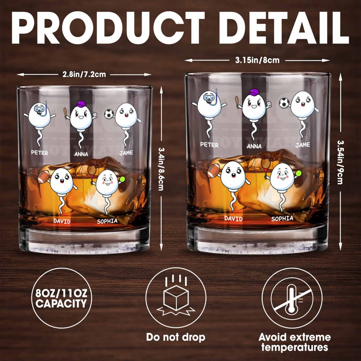 Customizable Characters With Sports Balls, Personalized Whiskey Glass Gift For Dad