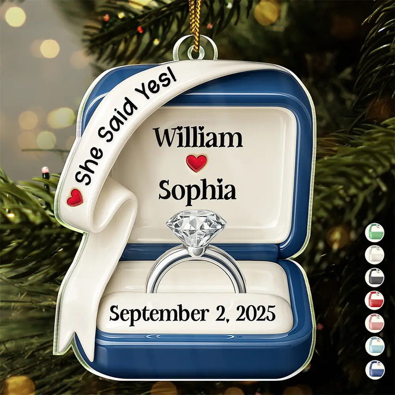 She Said Yes Engaged Married Ceramic Effect Ring Box - Personalized Custom Shaped Acrylic Ornament