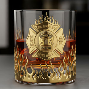 Firefighter Fire Dept, Personalized Whiskey Glass, Gift For Firefighter Retirees and Active Duty