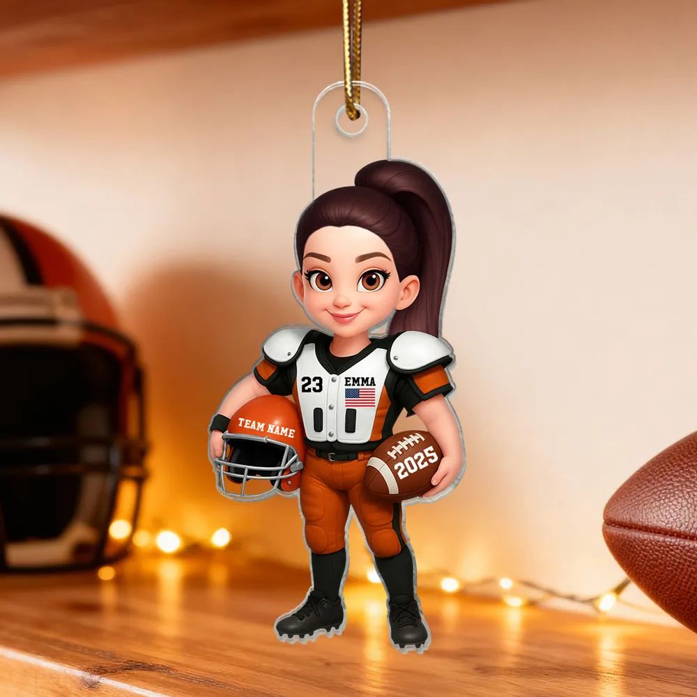 Proud American Football Player - Personalized Acrylic Ornament - Gift For Football Lovers, Grandson, Son, Husband