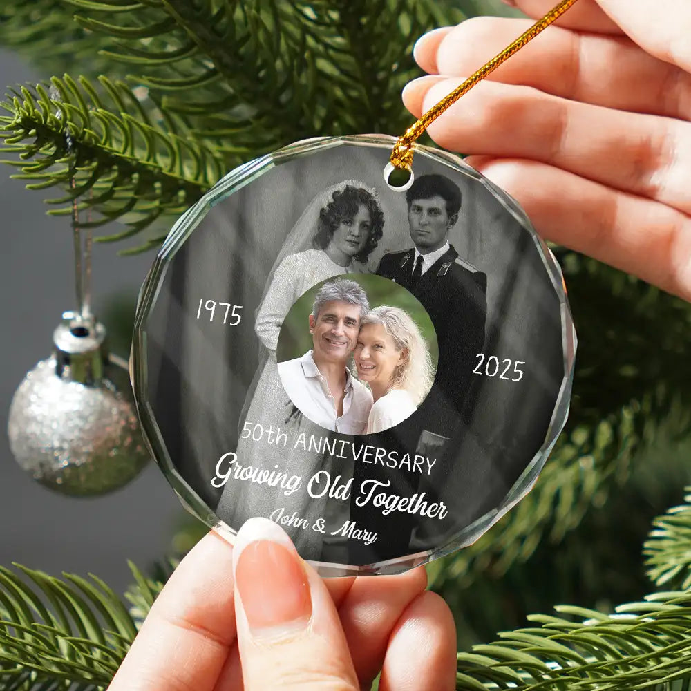 Custom Photo From Then Until Now Growing Old Together Since - Personalized Circle Glass Ornament