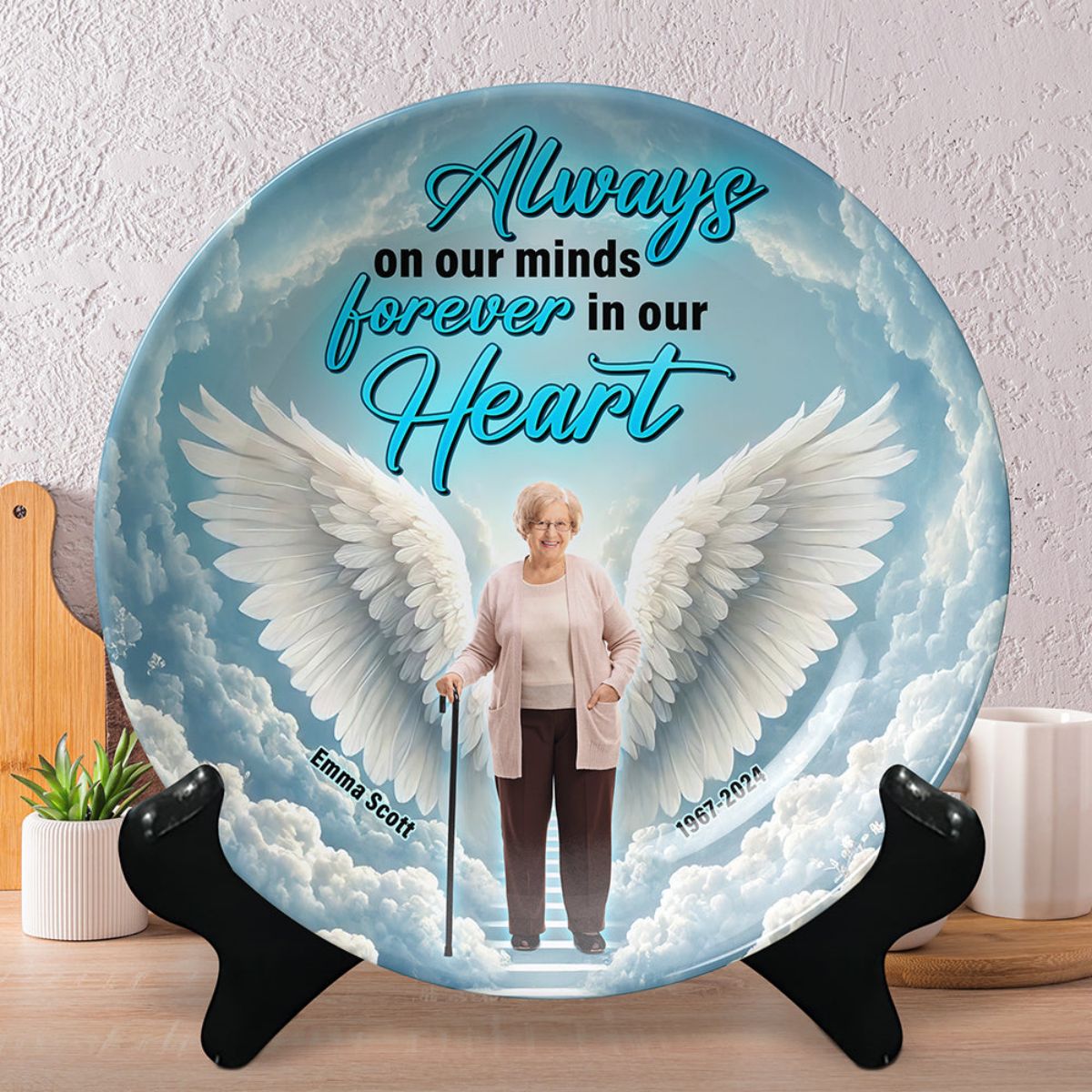 Personalized Gifts For Heaven Round Plate Always On Our Minds Forever In Our Hearts