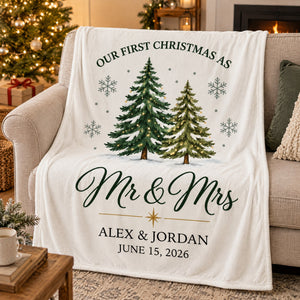 Newlywed First Christmas Personalized Blanket Cozy Fireplace First Christmas Couple Keepsake