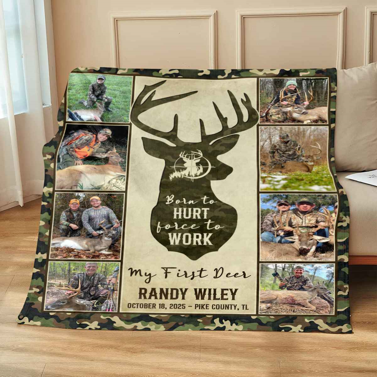 Hunting Deer Photo Collage Blanket, First Deer Gift, Hunting Blanket Gifts For Dad, Anniversary Gifts For Him