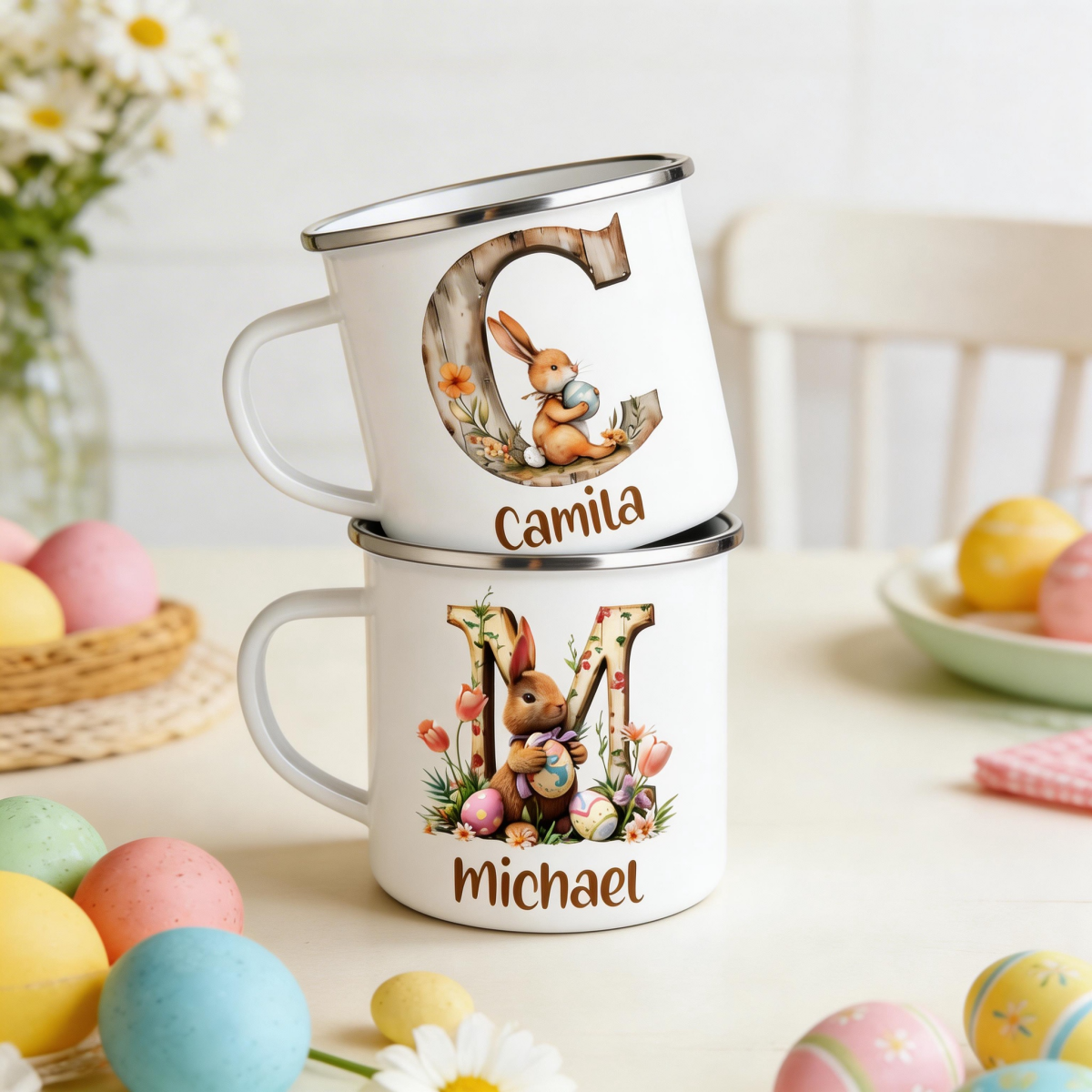 Personalized Name Bunny & Floral Alphabet Easter Mug