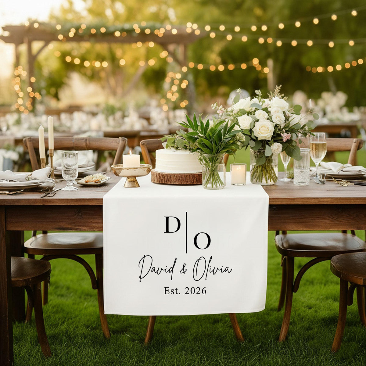 Personalized Wedding Table Runner with Monogram, Sweetheart Table Decor