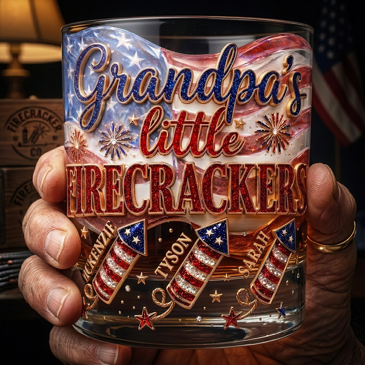 Firecrackers Drinking Whiskey Glass - Personalized Gifts For Grandpas