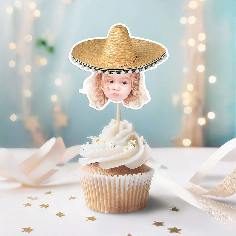 Mexican Fiesta Sombrero Maracas – Custom Photo Personalized Cupcake Topper