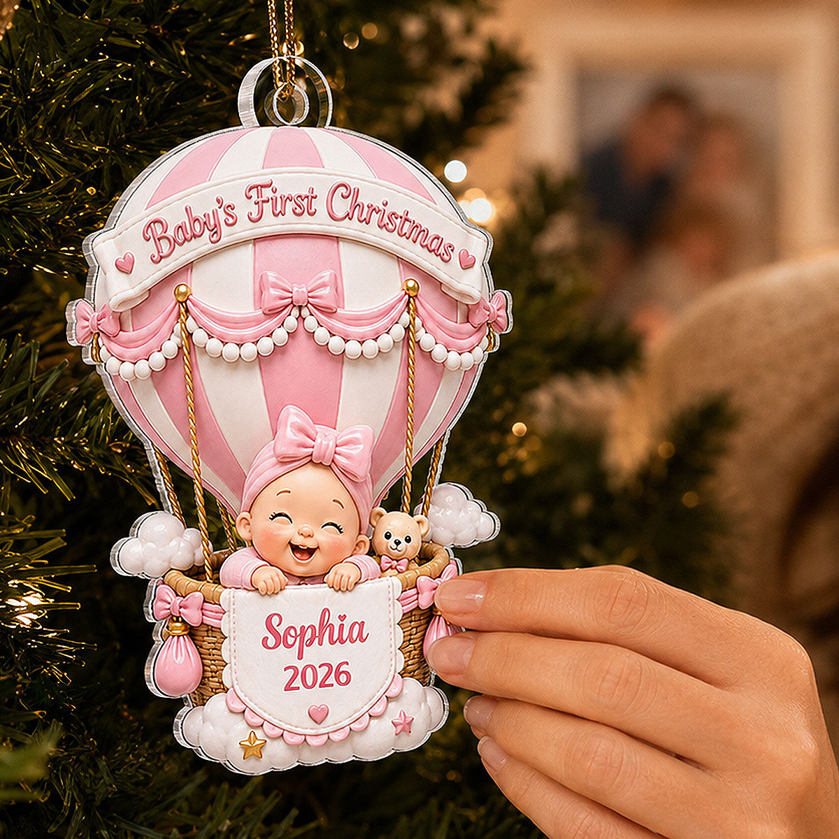 Baby On Hot Air Balloon - Baby First Christmas Personalized Acrylic Ornament