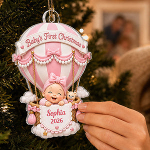 Baby On Hot Air Balloon - Baby First Christmas Personalized Acrylic Ornament