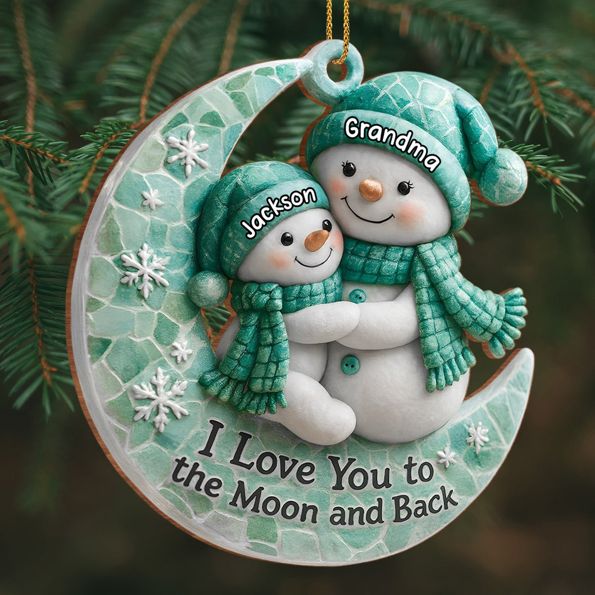 I Love You To The Moon and Back Wooden Ornament - Personalized Gift For Grandparents and Family