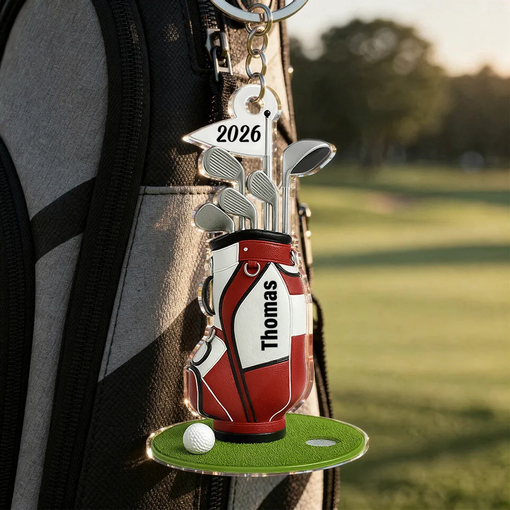 Colorful Golf Bag - Personalized Acrylic Golf Bag Keychain - Gift for Golf Lovers