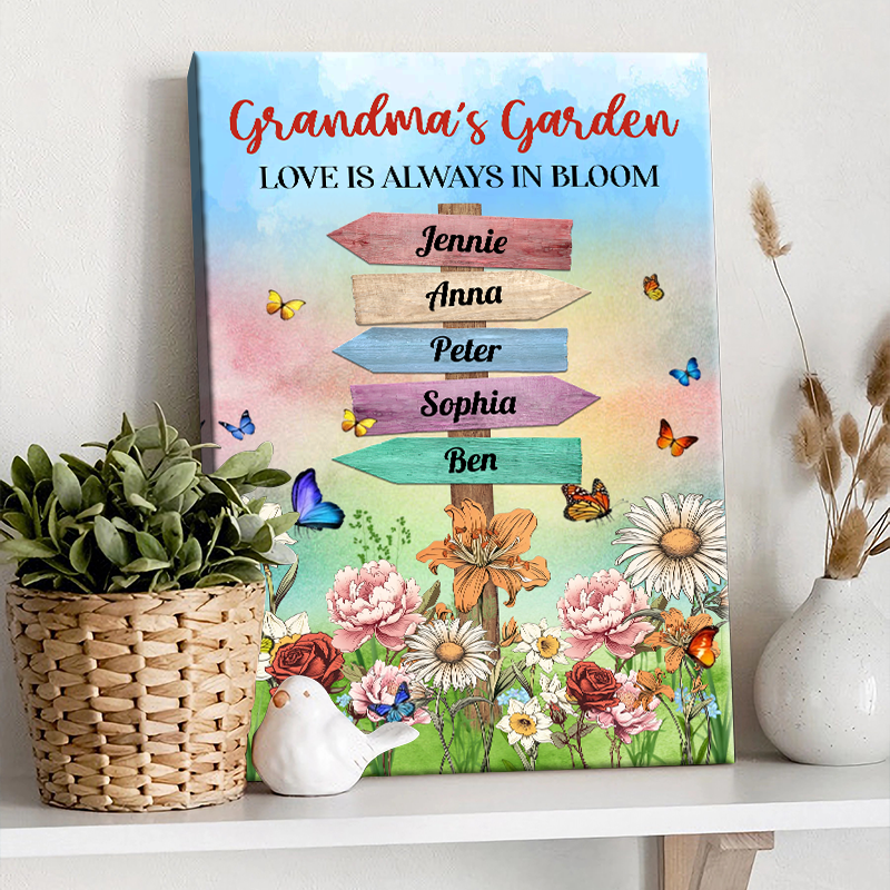 Grandma's Garden Birth Month Flowers Names - Personalized Customized Canvas - Gift For Family