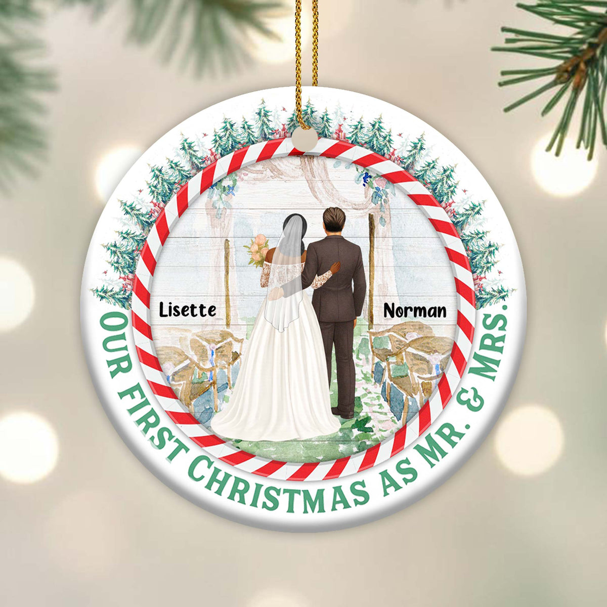 Our First Christmas As Mr. and Mrs, Bride and Groom, Personalized Ceramic Ornament, Gift For Newlyweds