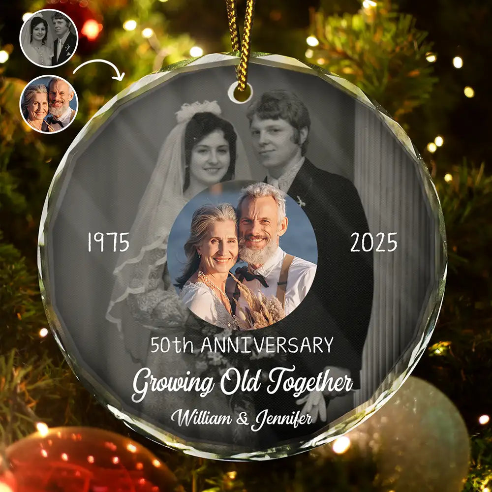 Custom Photo From Then Until Now Growing Old Together Since - Personalized Circle Glass Ornament