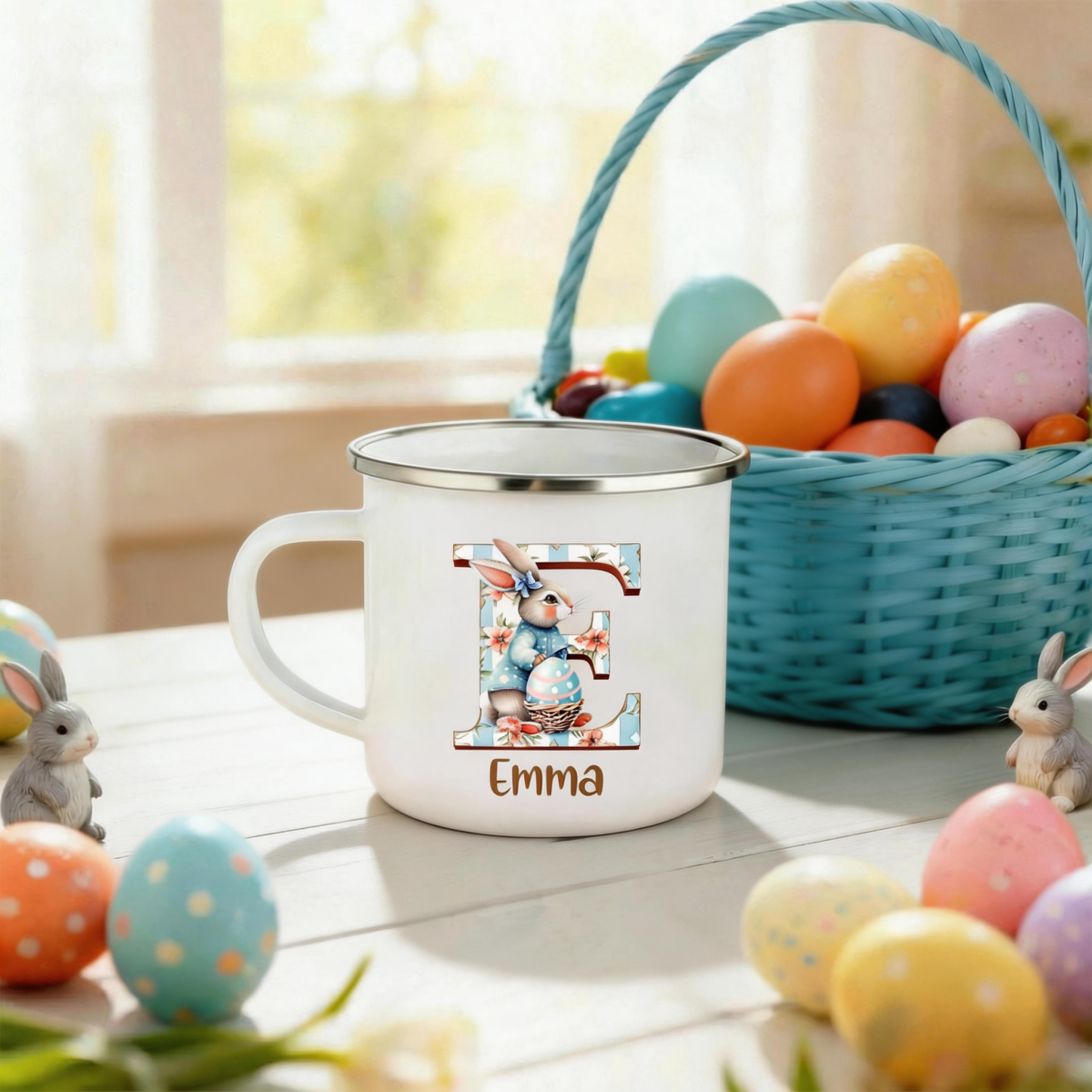 Personalized Name Bunny & Floral Alphabet Easter Mug