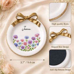 Birth Flower Bow Jewelry Dish Personalized Ceramic Dish