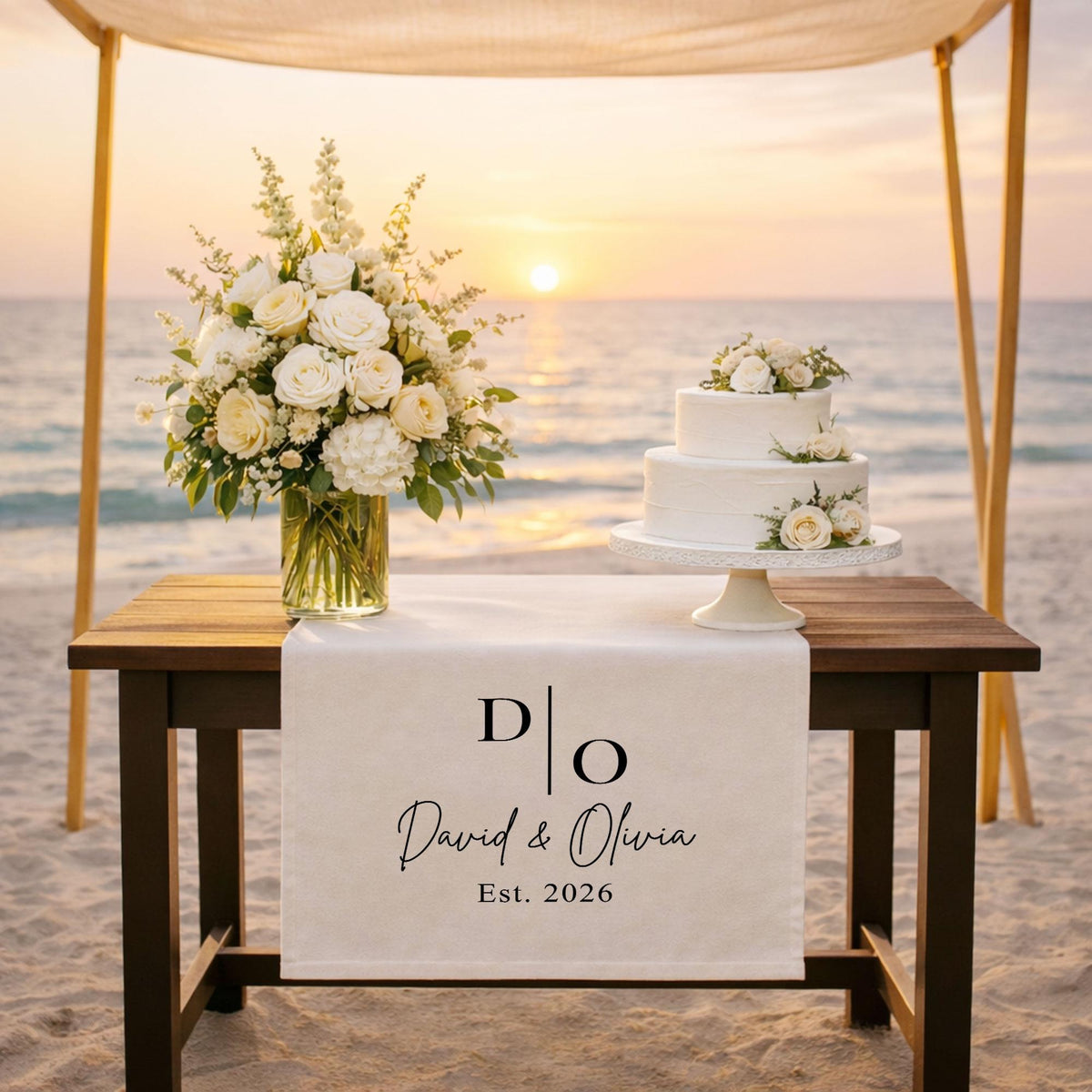 Personalized Wedding Table Runner with Monogram, Sweetheart Table Decor