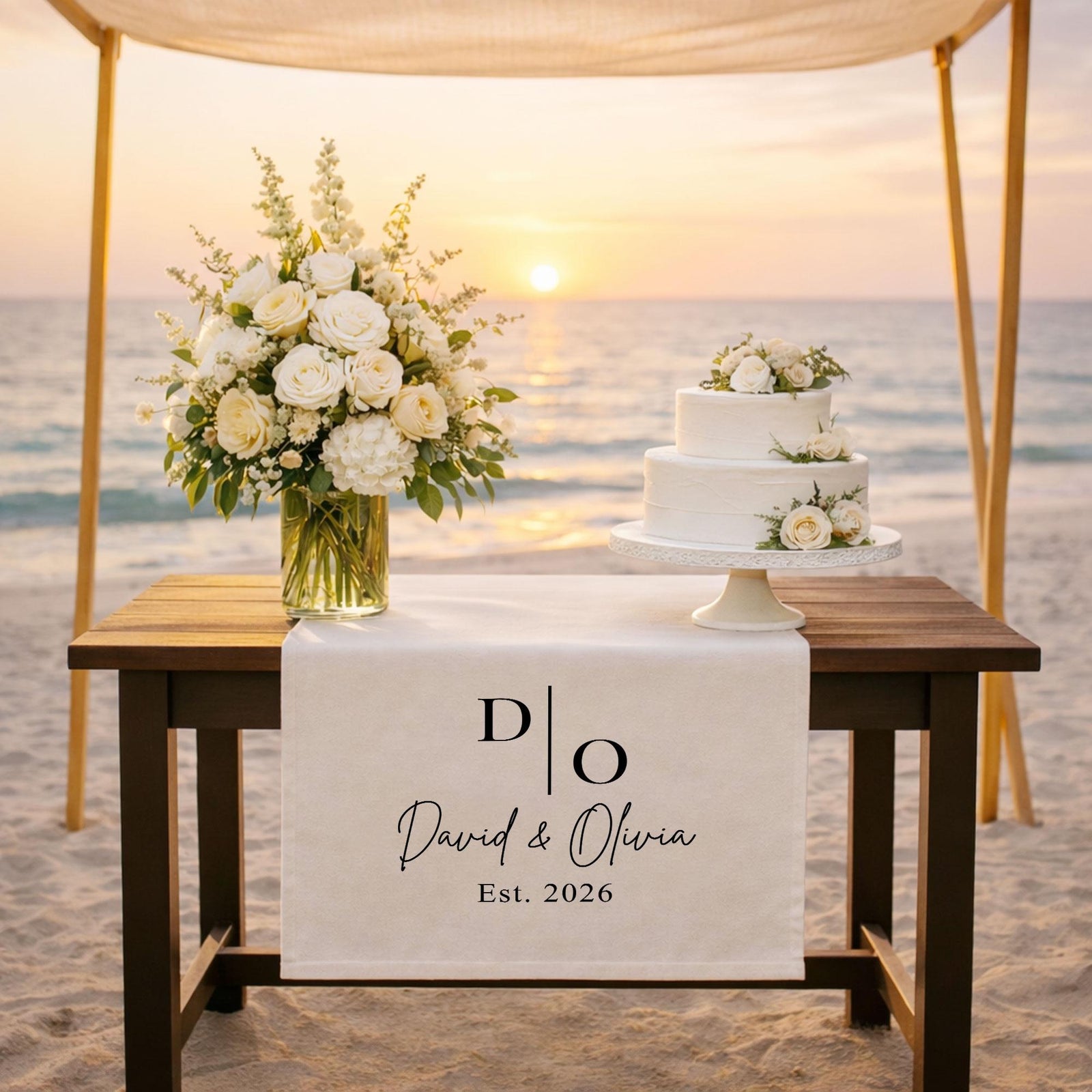 Personalized Wedding Table Runner with Monogram, Sweetheart Table Decor