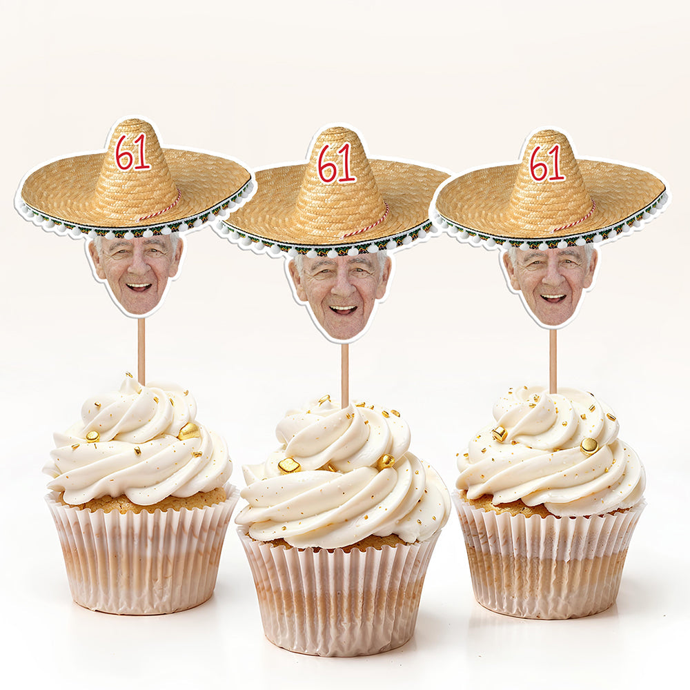 Mexican Fiesta Sombrero Maracas – Custom Photo Personalized Cupcake Topper