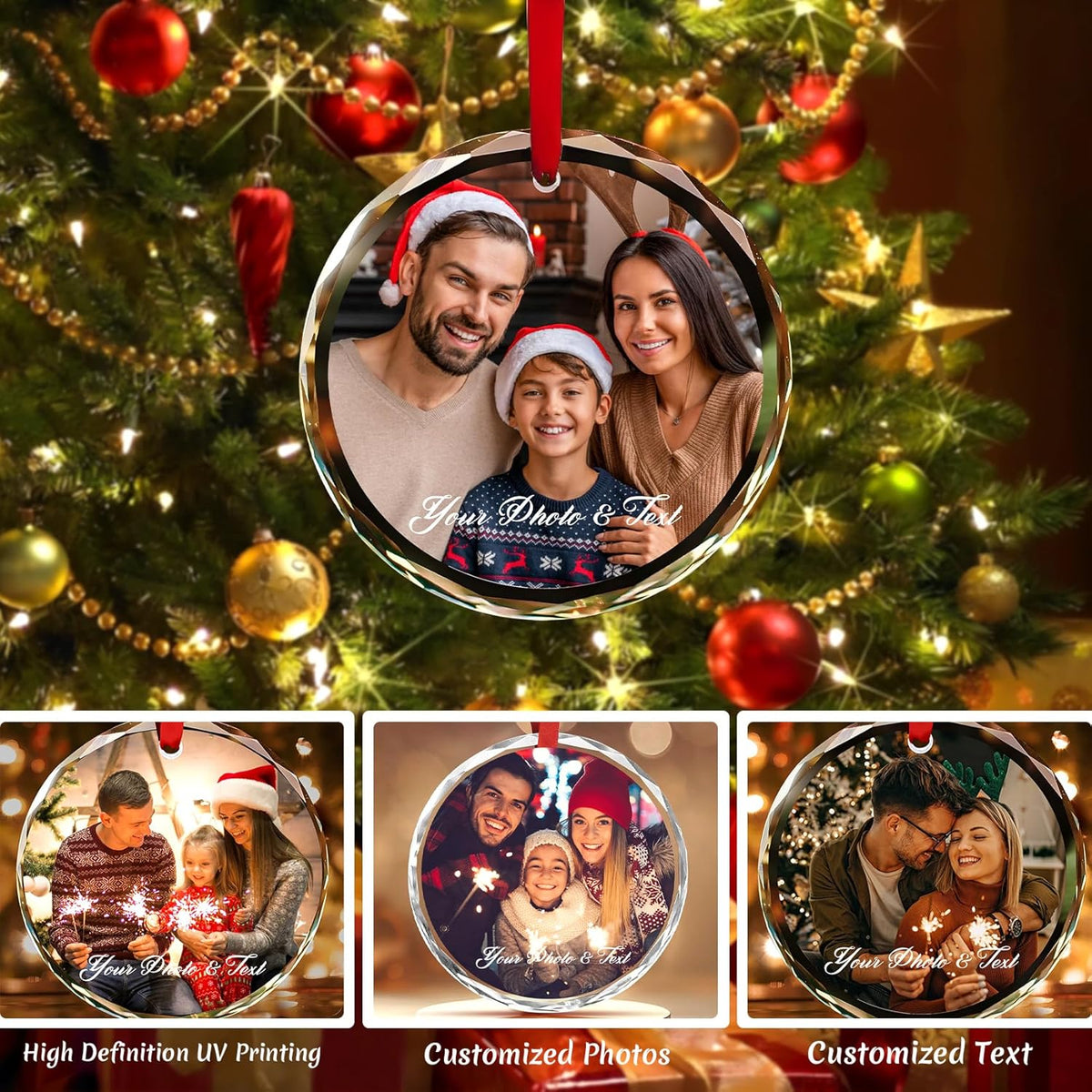 Personalised Tree Decoration with Photos and Text,Family Christmas Ornament